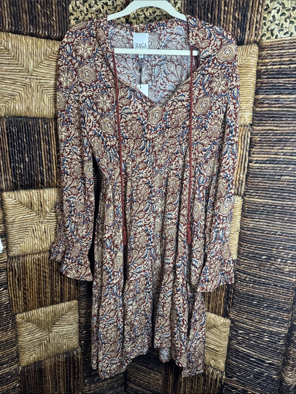 RAGA Rust, Cream and Navy Floral Long-Sleeve Boho Dress